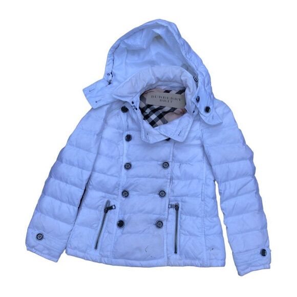 RARE Burberry Goose Down Jacket White Burberry Brit Puffer Coat Medium - Picture 1 of 15